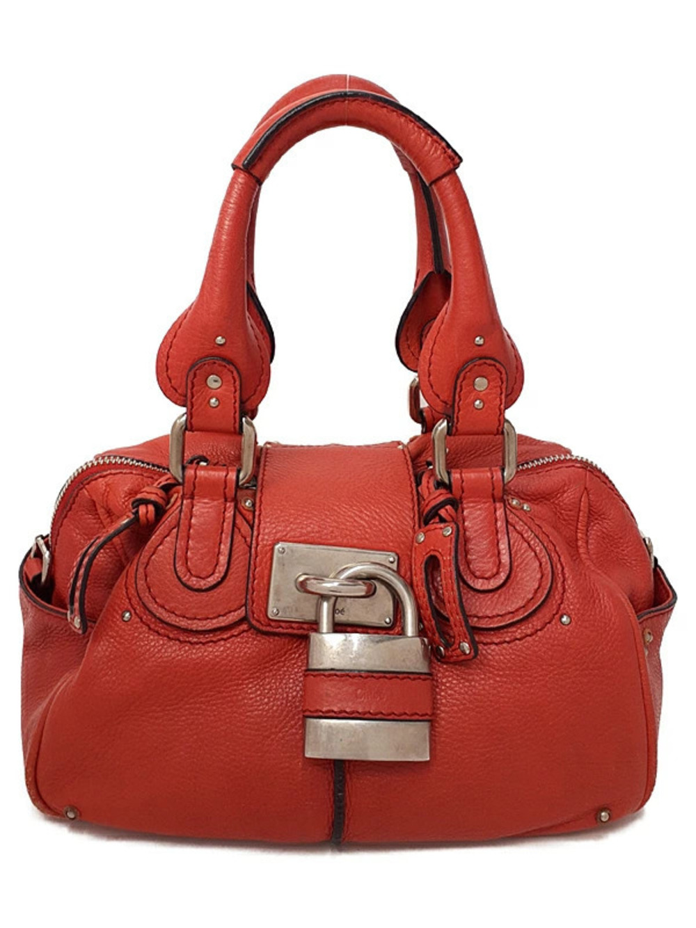 Chloe Paddington satchel signature silvertone heavy padlock Red